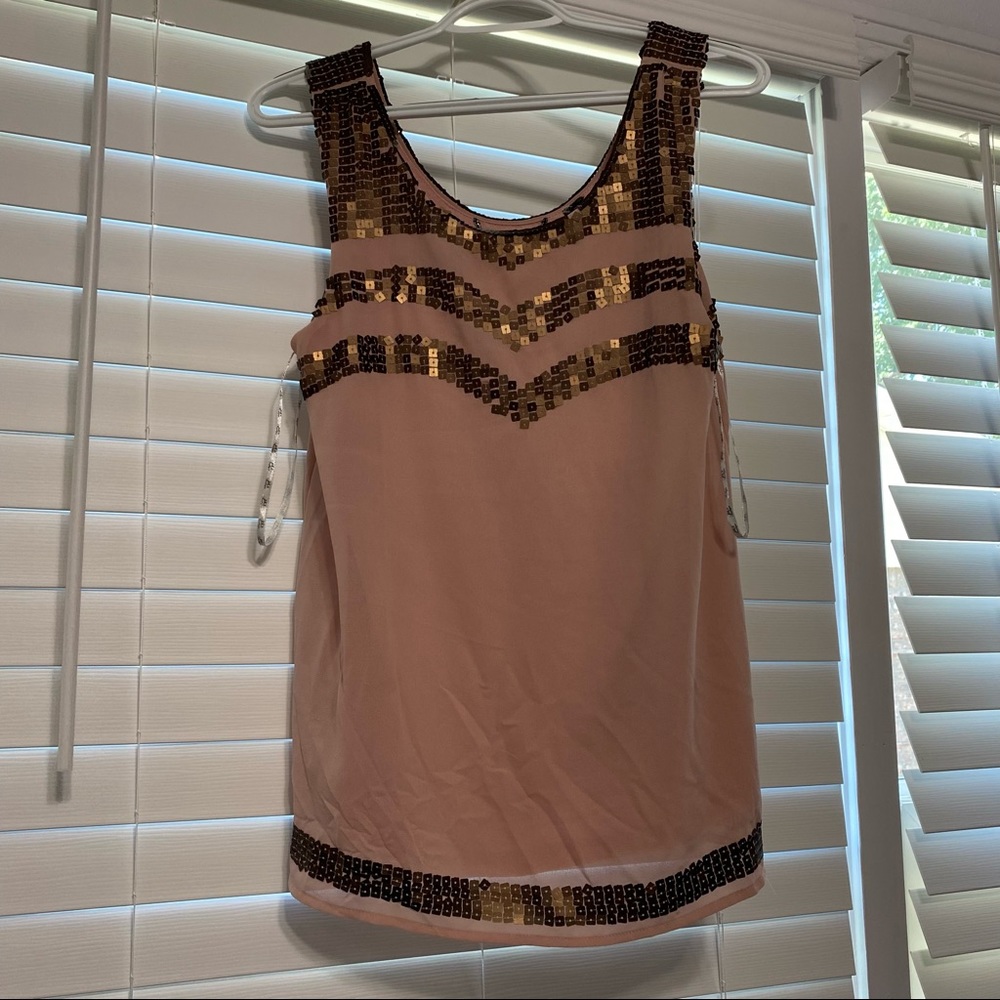 BKE boutique mauve and gold sequin top